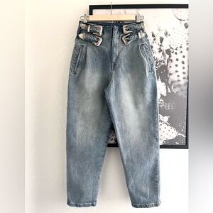 Nicole Lynel Western Buckled High Rise Ankle Mom Jeans Pants size Small